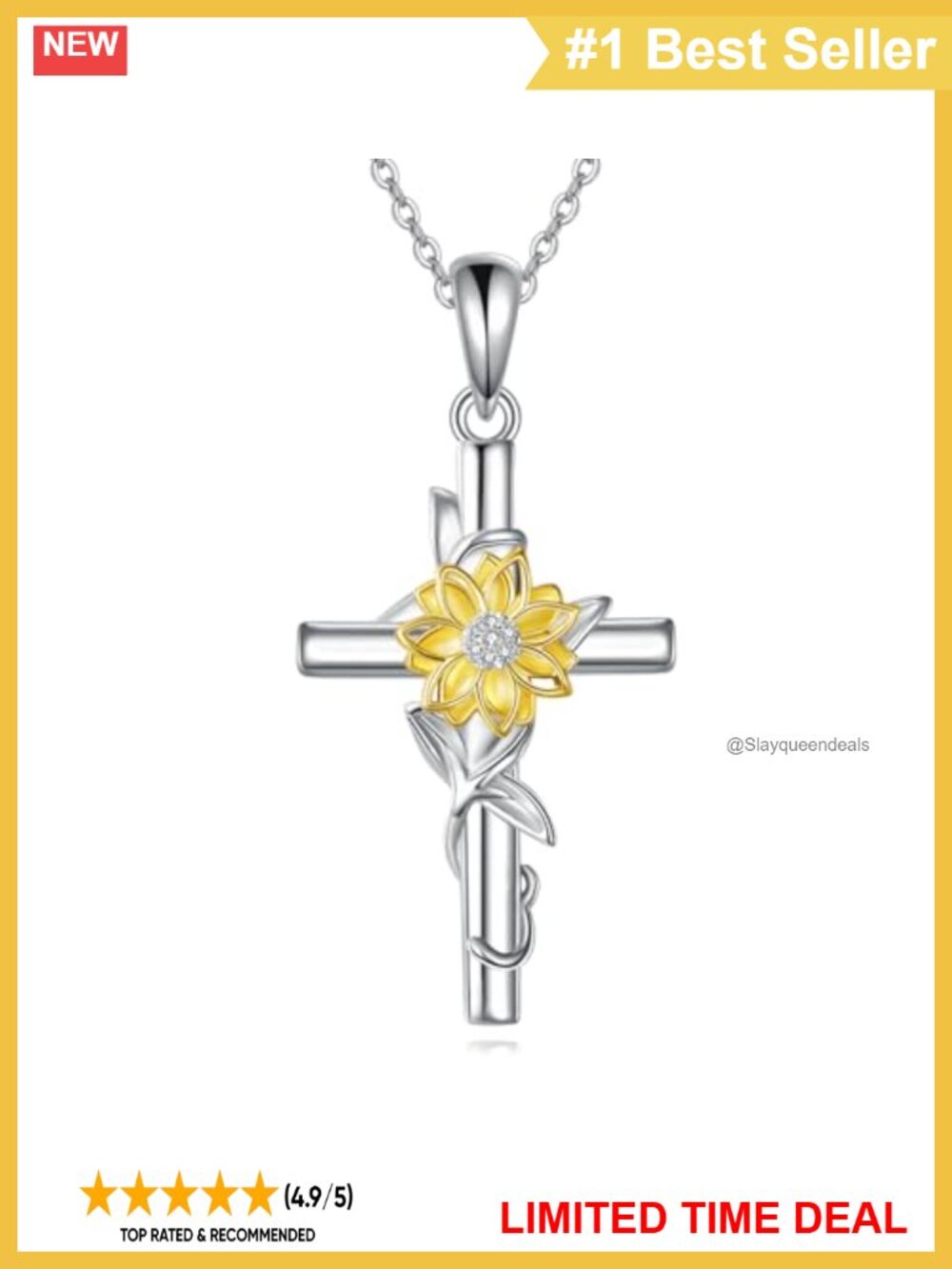 925 Sterling Silver Cross Sunflower Pendant Necklace Dainty Gift for Women
